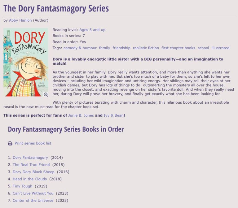 Screen shot of Dory Fantasmagory series summary page on Cereal Readers
