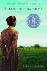 Book cover showing profile of young woman in pioneer dress looking over green farm land.