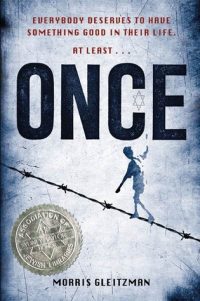 Once series book cover image of boy walking on barbed wire tight rope against threatening sky.